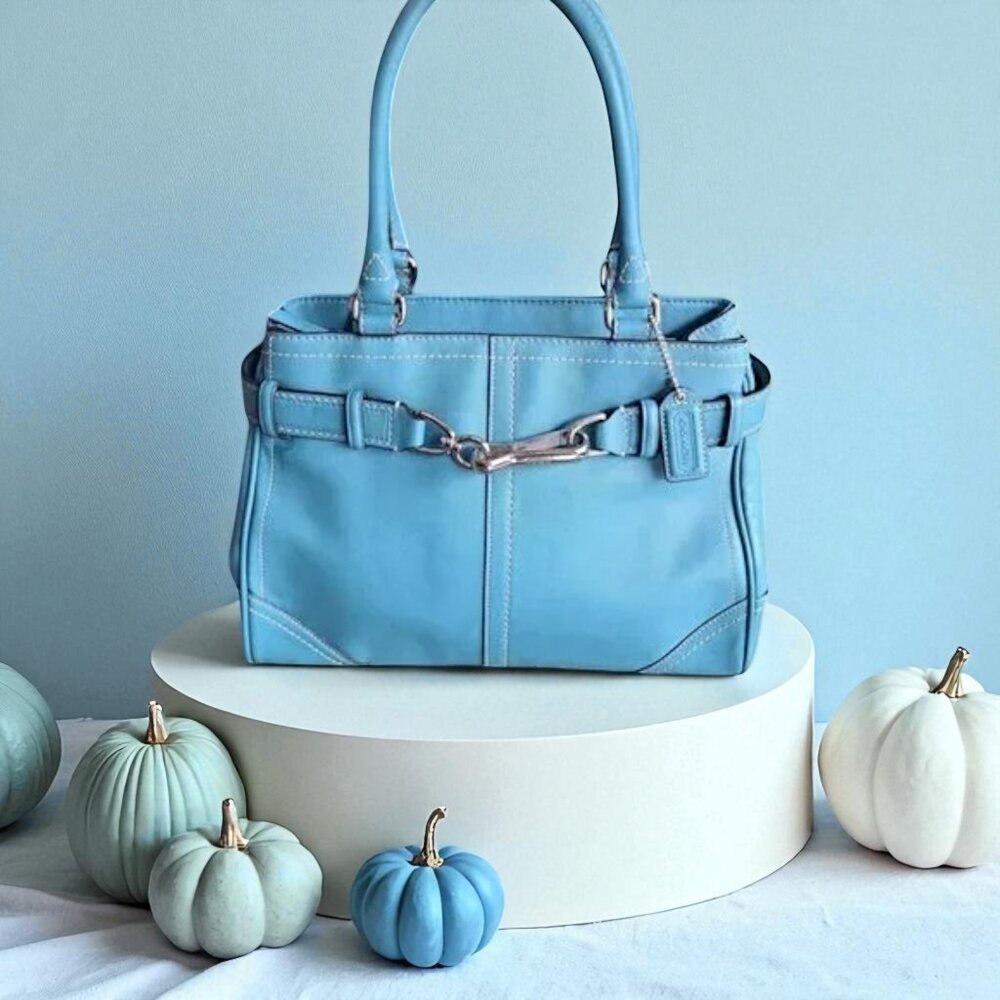 COACH Hamptons Teal Leather Belted Satchel Y2K